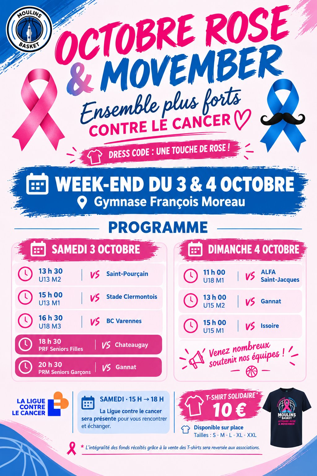 Week-end basket solidaire : Moulins Basket s'engage pour Octobre Rose & Movember !